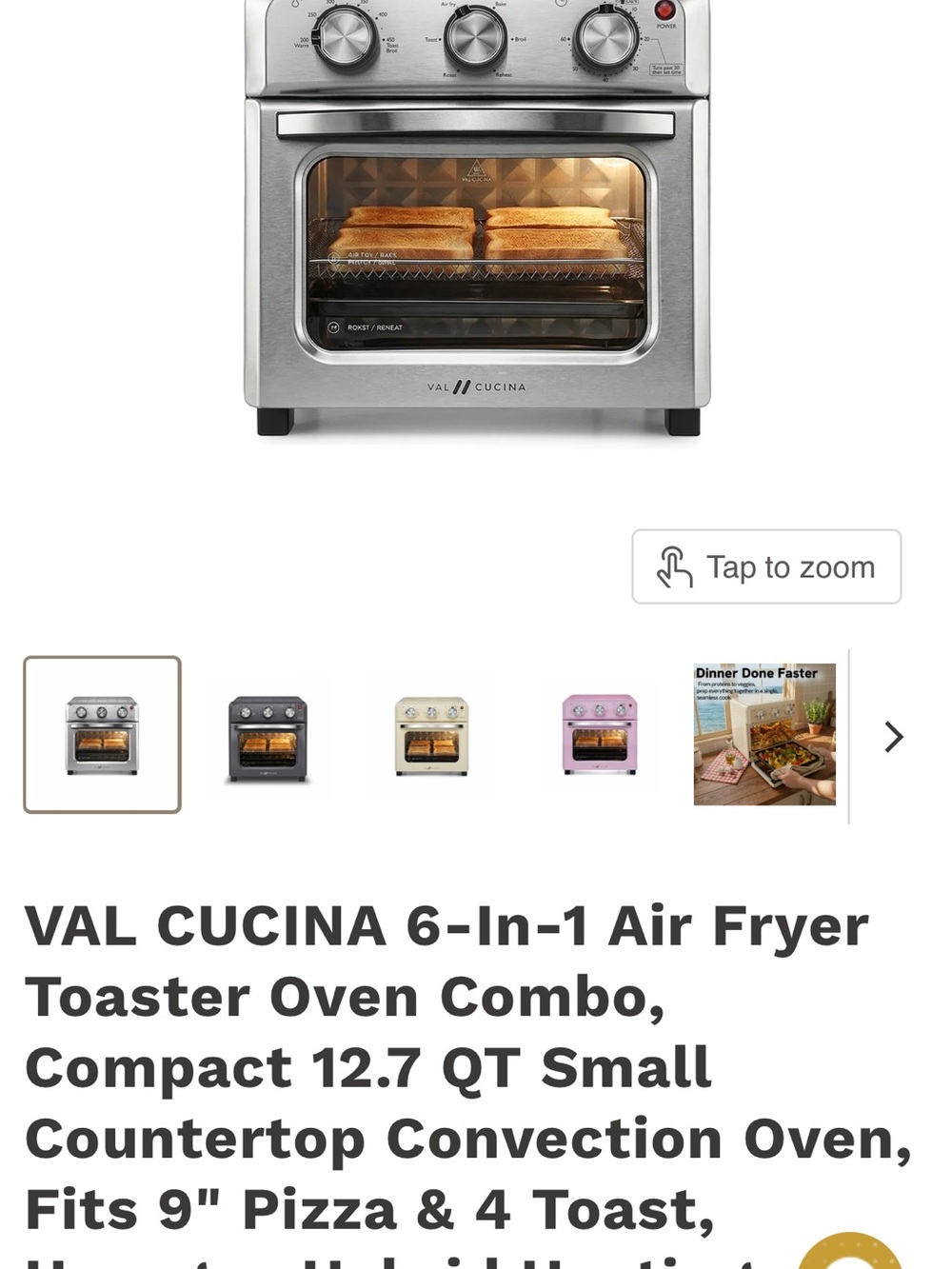 Val Cucina 6-in-1 Air Fryer Toaster Oven Combo - Silver